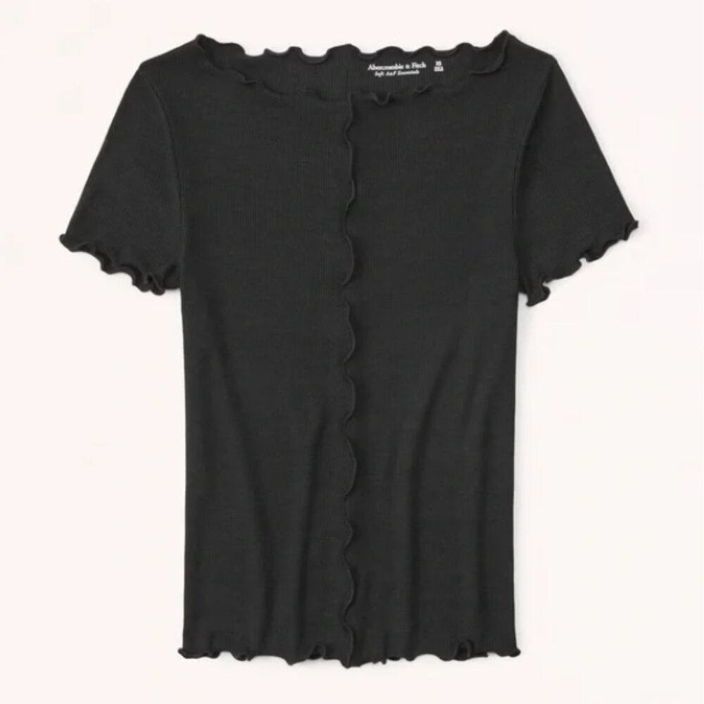 Abercrombie & Fitch Short Sleeve Feather-Weight Rib Slash T-Shirt Wavy Hem M